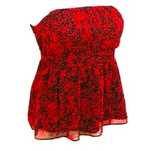 Lane Bryant Top Sz 18 Strapless Red Black Animal Leopard Party Evening Casual